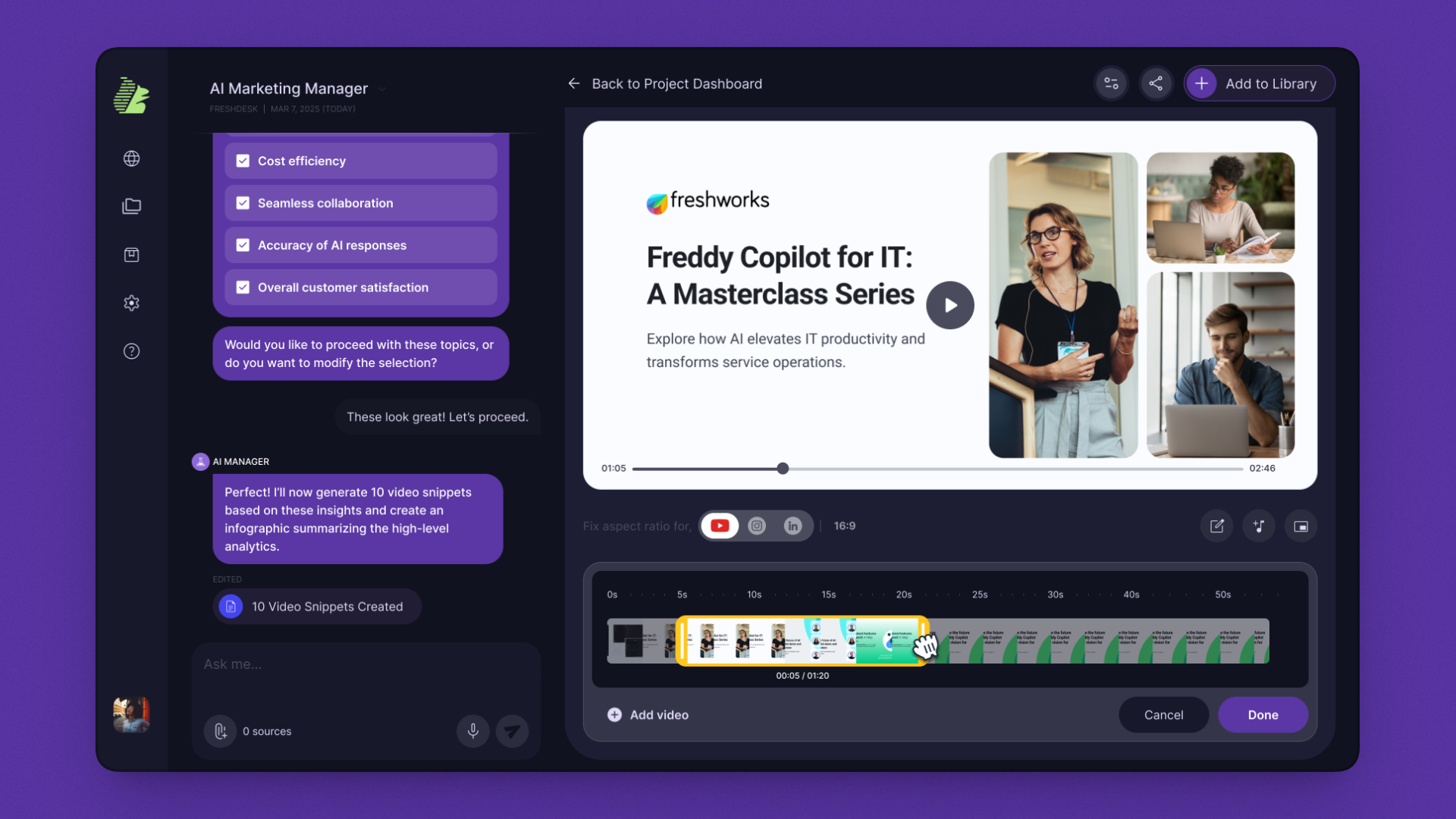 Video snippets trim flow continued
